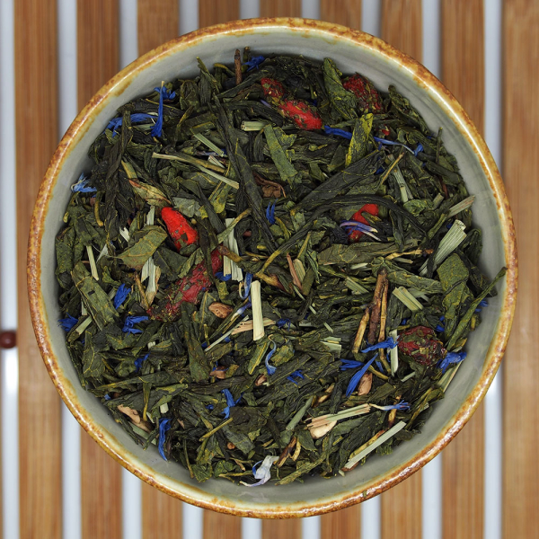 Sencha Gojiberry gojimarja, mustikka ja granaattiomena vihreä tee